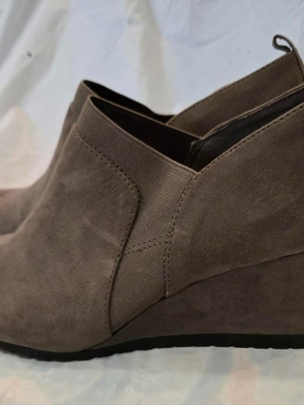 Bandolino Taupe Suede Wedge Slip-On Booties